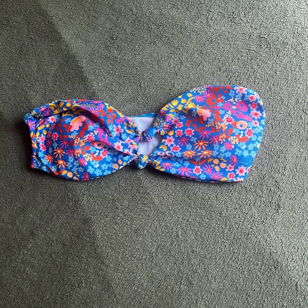 Blue and Pink Bandeau Bikini with Floral Print